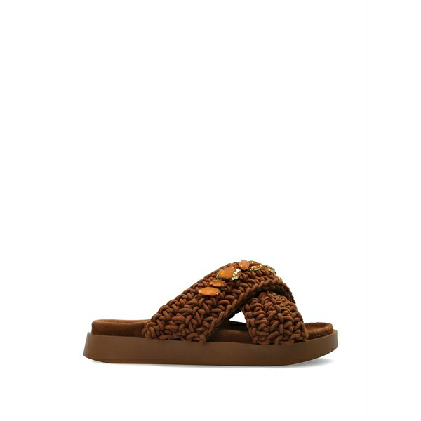 イヌイキー レディース サンダル シューズ Jewel-embellished flat sandals Brown｜asty