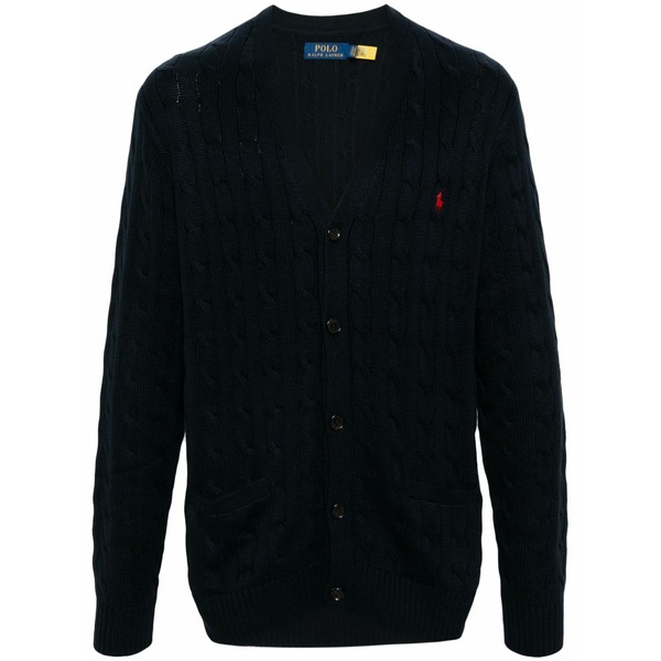 ラルフローレン メンズ ジレー アウター Logo-embroidered cable-knit cardigan Blue