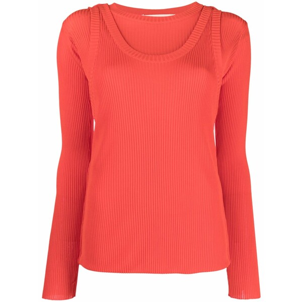 マルニ レディース 編み物\u0026ティーシャツ アウター Layered-effect ribbed-knit jumper Red