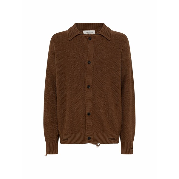 ラネウス メンズ カーディガン アウター Boxy fit knitted polo Brown｜asty