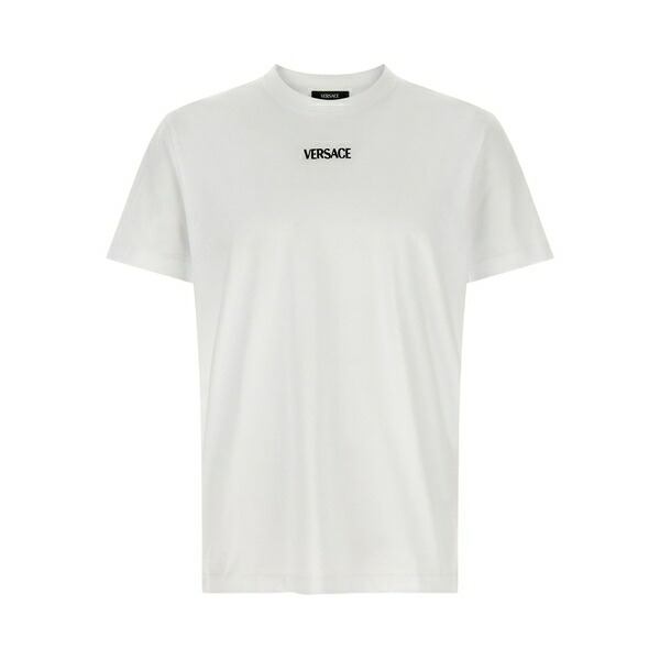 ヴェルサーチ メンズ プルオーバー トップス Logo-embroidery crew-neck t-shirt White