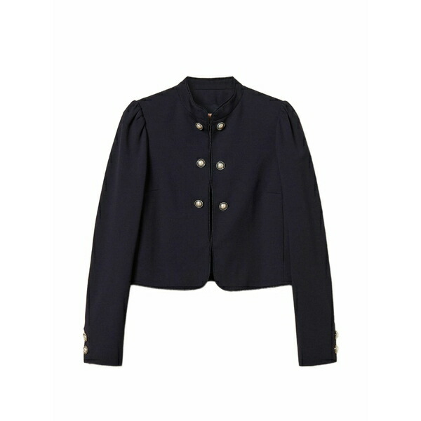 ツイン仕かける レディース 上衣＆上衣 アウター Mandarin-collar decorative-button jacket Blue レディースファッション-コート・ジャケット