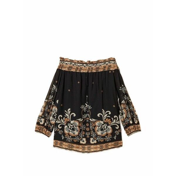 ツインセット レディース シャツ トップス Printed off-shoulder blouse Black|asty