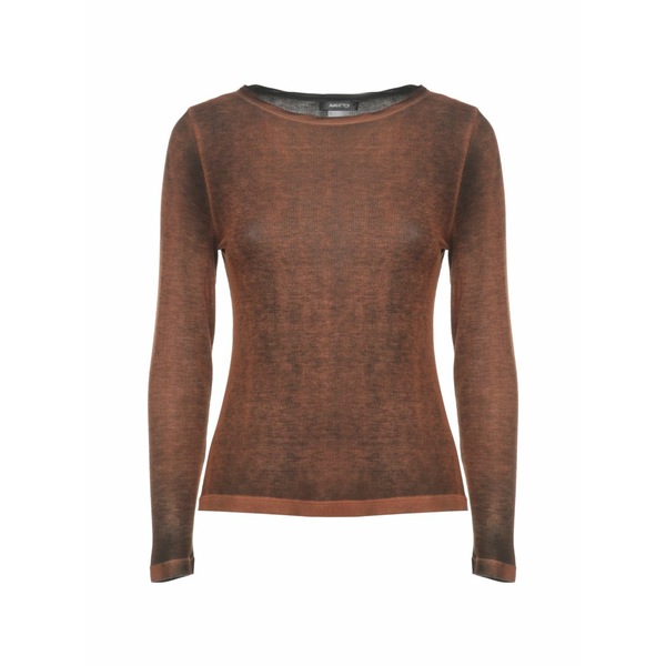 アヴァントワ レディース 編み物\u0026プルオーバー アウター Ribbed-knit long-sleeve top Brown