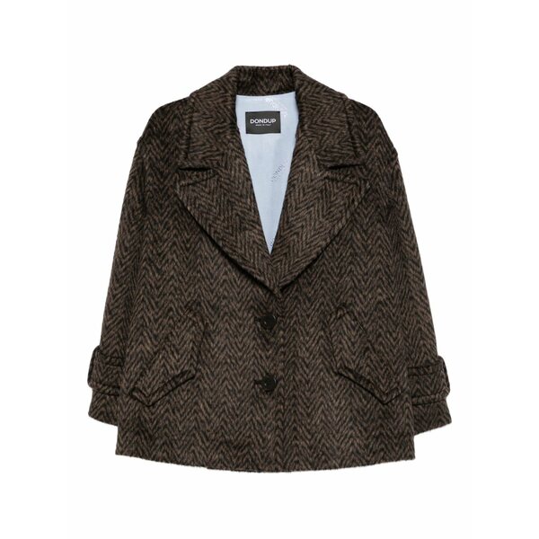 ドンダップ レディース 厚地の外套 アウター Herringbone-pattern button coat Brown