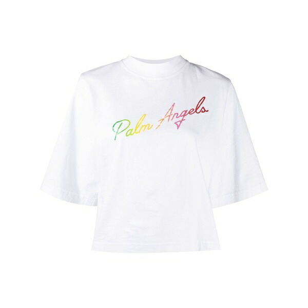 パーム・エンジェルス レディース ティーシャツ トップス Miami logo cropped t-shirt White