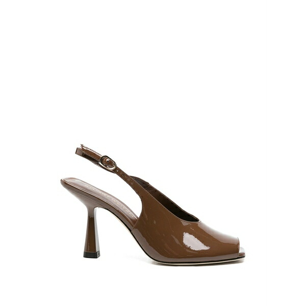 スチュアート ワイツマン レディース サンダル シューズ Patent-leather peep-toe sandals Brown｜asty