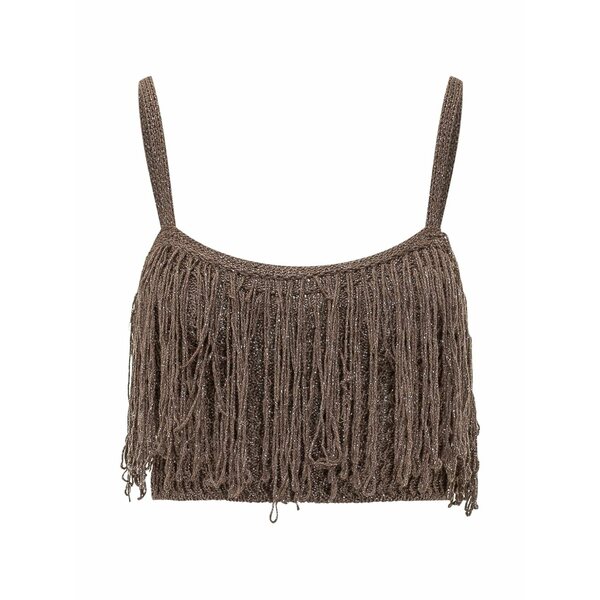 ピンコ レディース カットソー トップス Paeonia fringe-trimmed top Brown