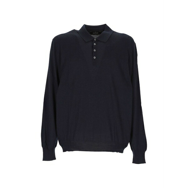 グランサッソ メンズ スポーツシャツ トップス Long-sleeved polo shirt Blue