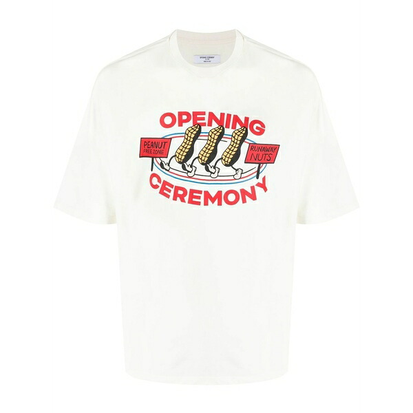 開会式 メンズ ティーシャツ トップス Peanuts print t-shirt White