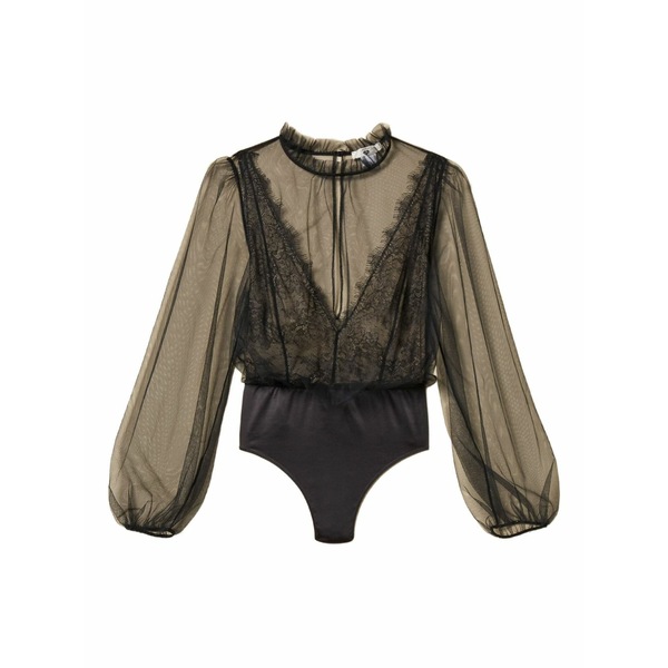 ツイン仕掛ける レディース プルオーバー トップス Lace-detail tulle bodysuit Black