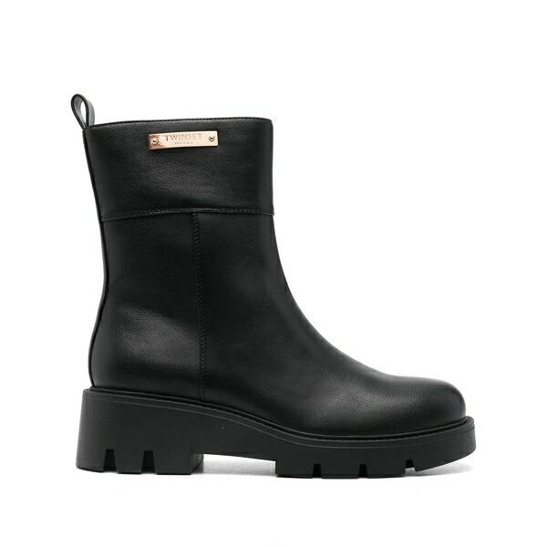 ツイン書き割り レディース ブーツ シューズ Logo-plaque boots Black