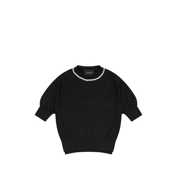 シモーネ・ロシャ レディース 編み物\u0026スウェーター アウター Pearl-embellished puff-sleeve sweater Black