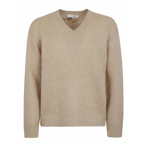 棲み家 稲荷 メンズ 編み物\u0026ティーシャツ アウター V-neck wool sweater Neutrals
