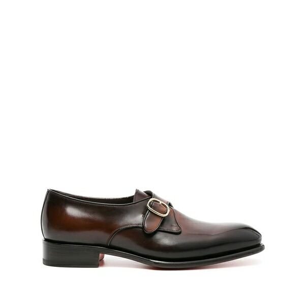 サントーニ メンズ 御召しものシューズ シューズ Faded-effect leather monk shoes Brown