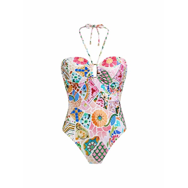 シーフォリー レディース ワンピース トップス Mosaic-print halterneck swimsuit White｜asty