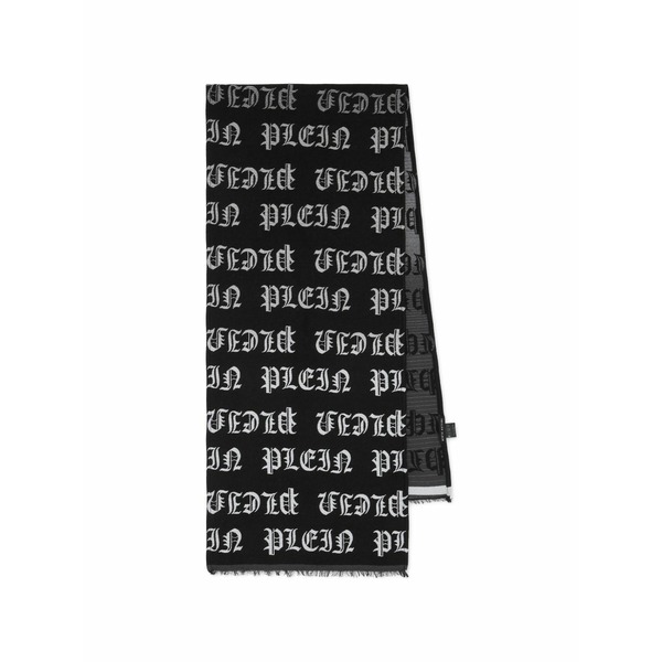 フィリップ飾り気のない メンズ えり巻き・袈裟・えり巻き 付属物 Logo-lettering frayed scarf Black
