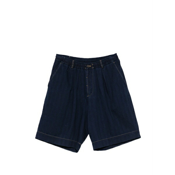 ユニバーサルワークス メンズ 心地好いズボン下 ボトムス Pleated contrast-stitch shorts Blue