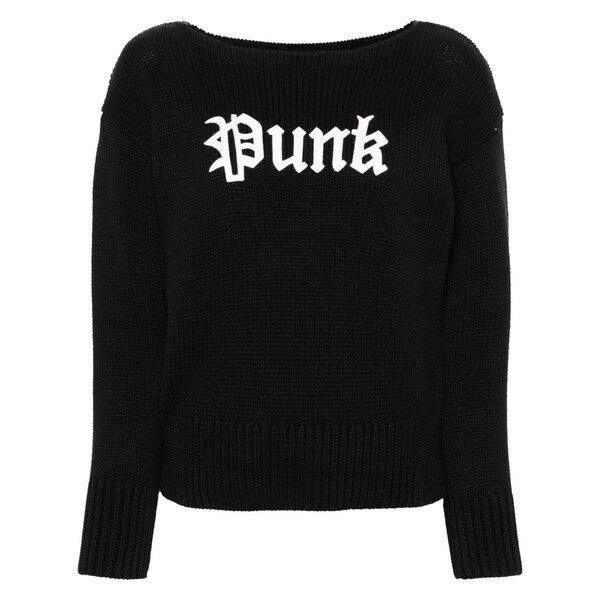 アールサーティーン レディース 編み物\u0026ティーシャツ アウター Shrunken slogan-appliqu￡ cotton jumper Black
