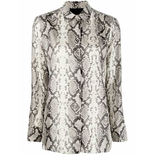 フィリップ飾り気の無い レディース ティーシャツ トップス Snakeskin-print button-down shirt Neutrals