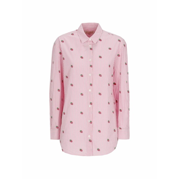 エムシーツーセイントバース レディース ティーシャツ トップス Brigitte strawberry-embroidered striped shirt Pink