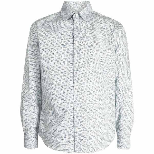 棲み家 狐狸 メンズ プルオーバー トップス Graphic-print cotton shirt Blue