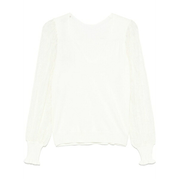 ツイン書き割り レディース 編み物\u0026プルオーバー アウター Dual-use lace-sleeves sweater Neutrals