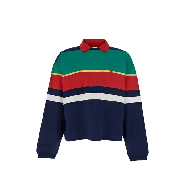 ヴェルサーチ メンズ パーカー・スウェットシャツ アウター Striped long-sleeve t-shirt Green