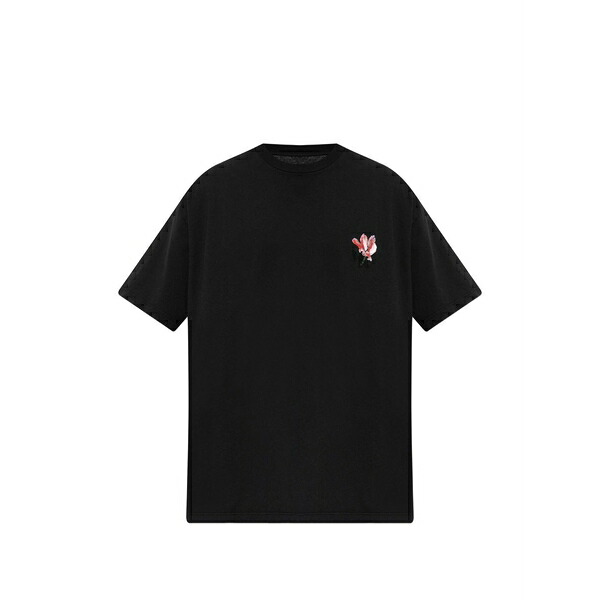 マルタンマルジェラ メンズ ティーシャツ トップス Floral-print logo-embroidered t-shirt Black