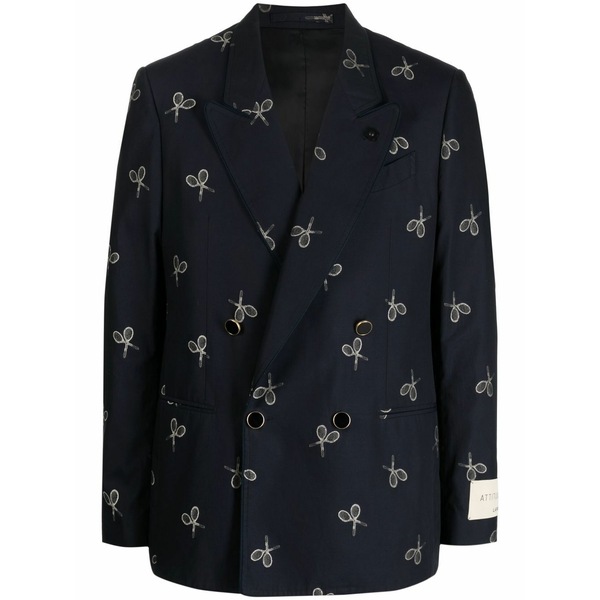 ラルディーニ メンズ 上衣＆上衣 アウター Racket-print double-breasted blazer Blue