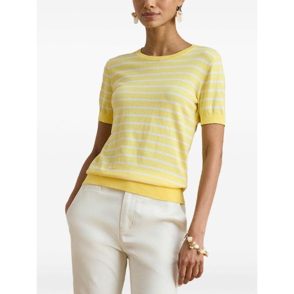 ラルフローレン レディース 編み物\u0026プルオーバー アウター Striped short-sleeve sweater Yellow