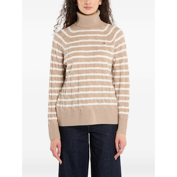 トミー ヒルフィガー レディース 編み物\u0026プルオーバー アウター Cable-knit striped sweater Neutrals