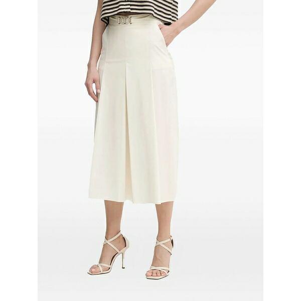 ツイン書き割り レディース 心地好いズボン下 ボトムス Pleated belted trousers White