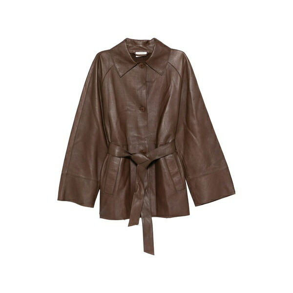 パロッシュ レディース 上衣＆上衣 アウター Tie-waist leather jacket Brown