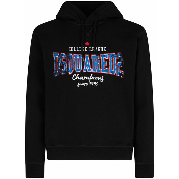 ディースクエアード メンズ パーカー・スウェットシャツ アウター Logo-print cotton hoodie Black