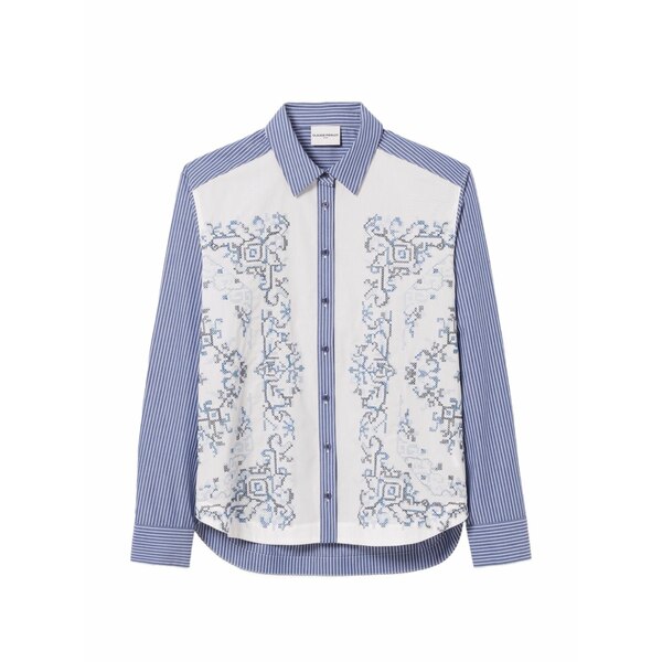 クローディピエルロ レディース プルオーバー トップス Striped cross-stitch embroidery shirt Blue