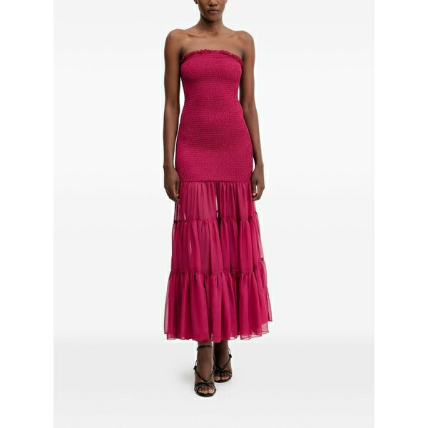 赤ちょうちん一点 レディース 衣裳 トップス Ruffled shirred MIDI dress Red