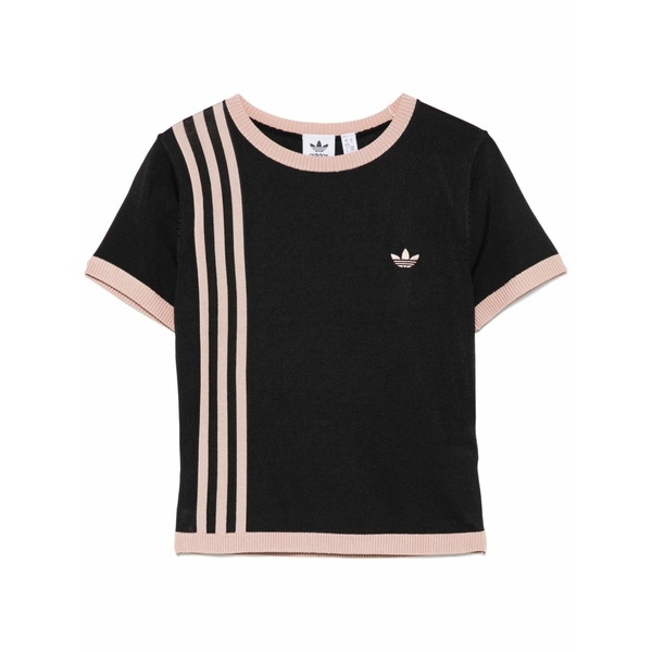 アディダス レディース プルオーバー トップス Knitted 3-stripes t-shirt Black