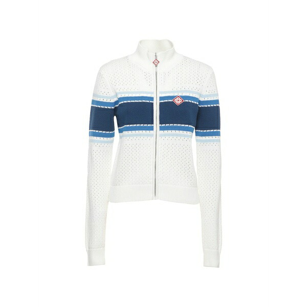 カサブランカ レディース ジレー アウター Striped pointelle-knit cardigan White