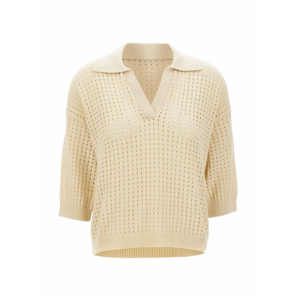 カングラ  レディース ティーシャツ トップス Openwork v-neck t-shirt  Neutrals