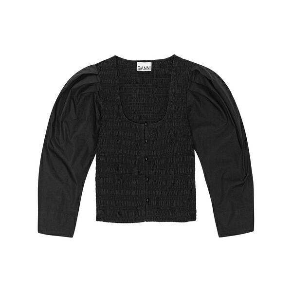 ガニー レディース ティーシャツ トップス U-neck cropped organic-cotton blouse Black