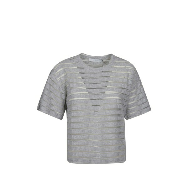 イロ レディース ティーシャツ トップス Sheer striped t-shirt Grey