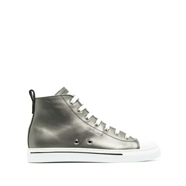ロベルトカヴァリ レディース スニーカー シューズ Metallic leather high-top sneakers Grey