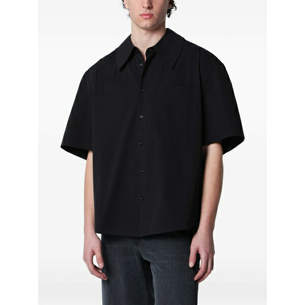 空想科学小説アール メンズ プルオーバー トップス Waylon wide-collar shirt Black
