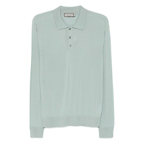 カナーリ メンズ ポロシャツ トップス Buttoned long-sleeve polo shirt Blue|asty