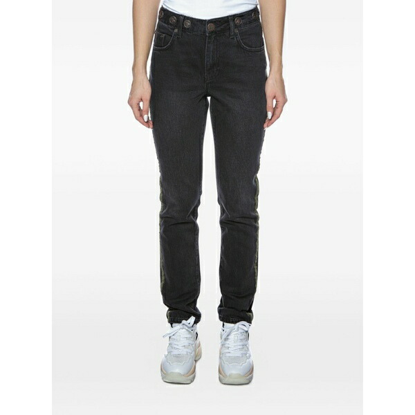 一 ティースプーン レディース ジーンズズボン下 ボトムス Awe side-stripe jeans Black