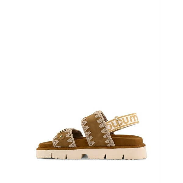 モウ レディース サンダル シューズ Crochet-trim logo-plaque sandals Brown