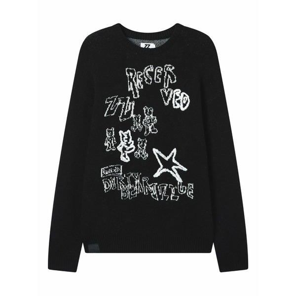 イズエ メンズ 編み物\u0026プルオーバー アウター Graphic-print crew-neck sweater Black