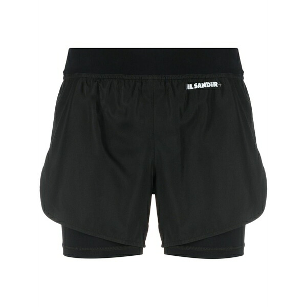 ジル・サンダー レディース カジュアルパンツ ボトムス Logo-print layered shorts Black|asty