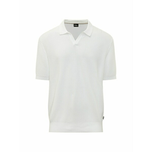 元締め メンズ スポーツシャツ トップス Waffle-knit short-sleeve polo White